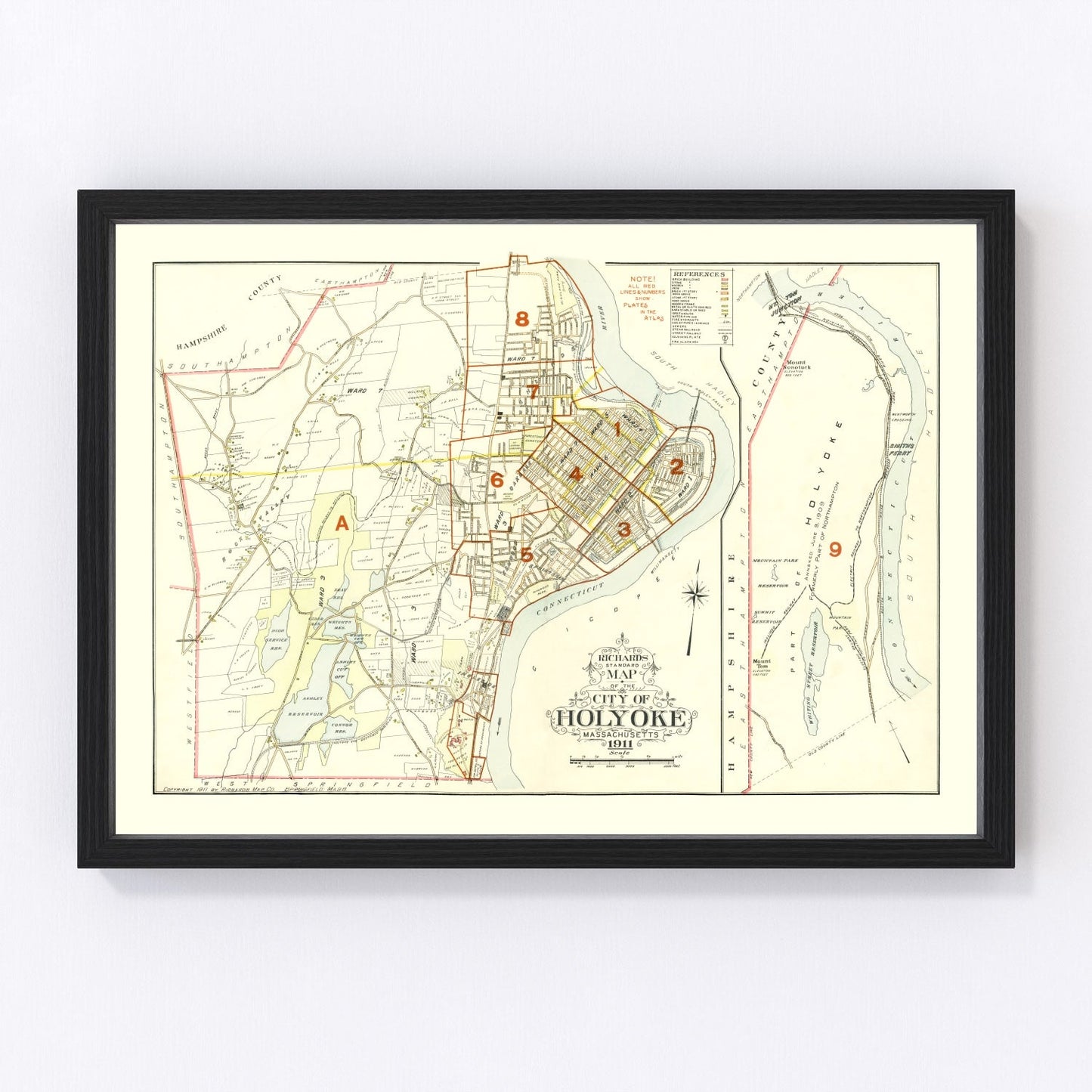 vintage map of Holyoke, Massachusetts, 1911