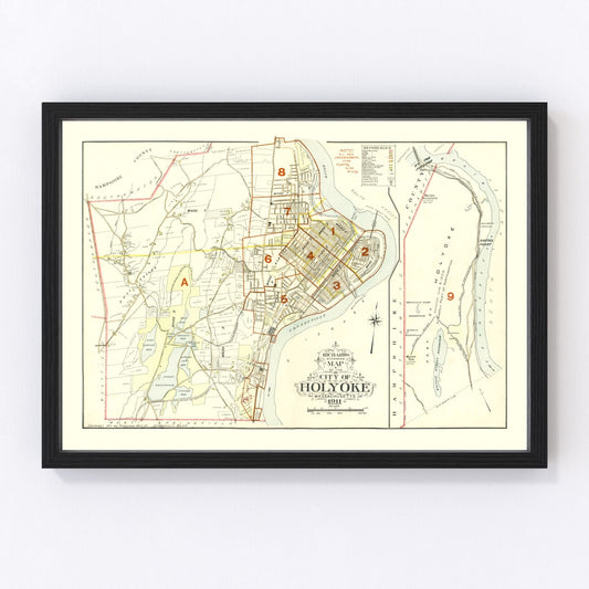 vintage map of Holyoke, Massachusetts, 1911