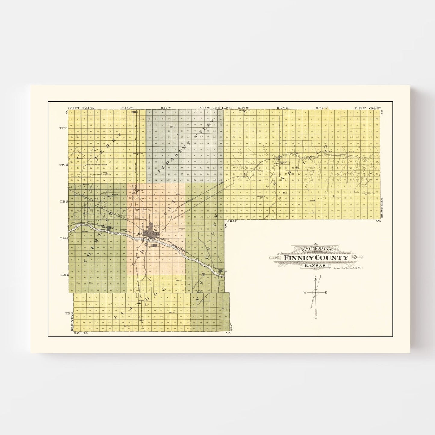 Vintage Map of Finney County, Kansas, 1911