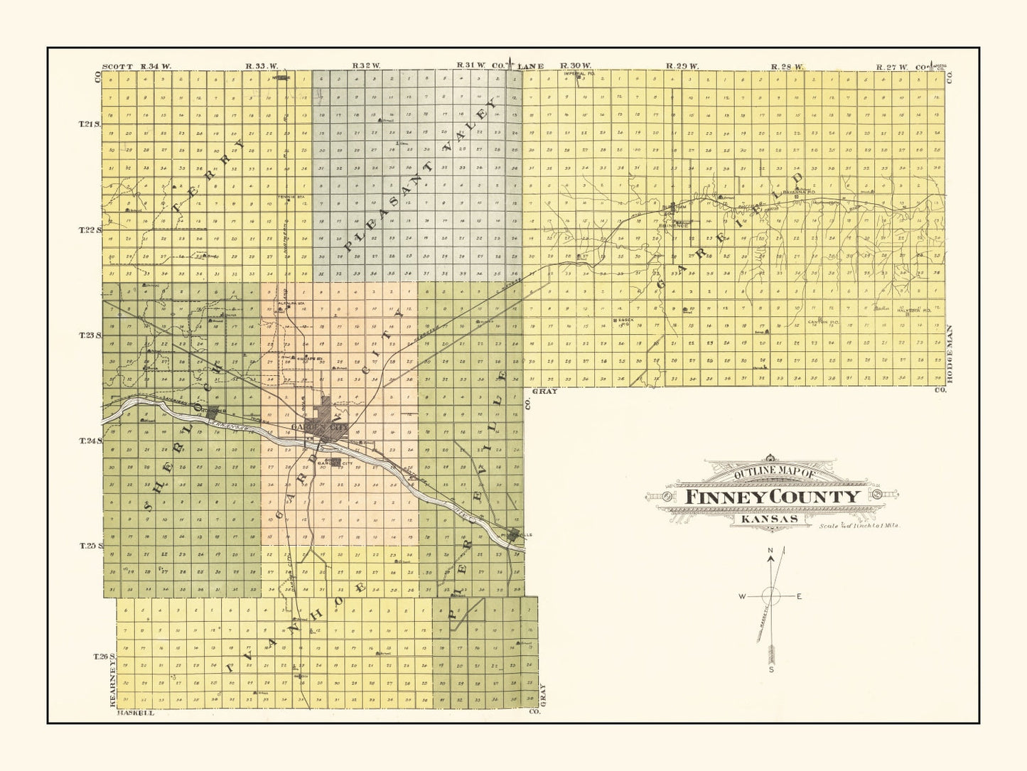 Vintage Map of Finney County, Kansas, 1911