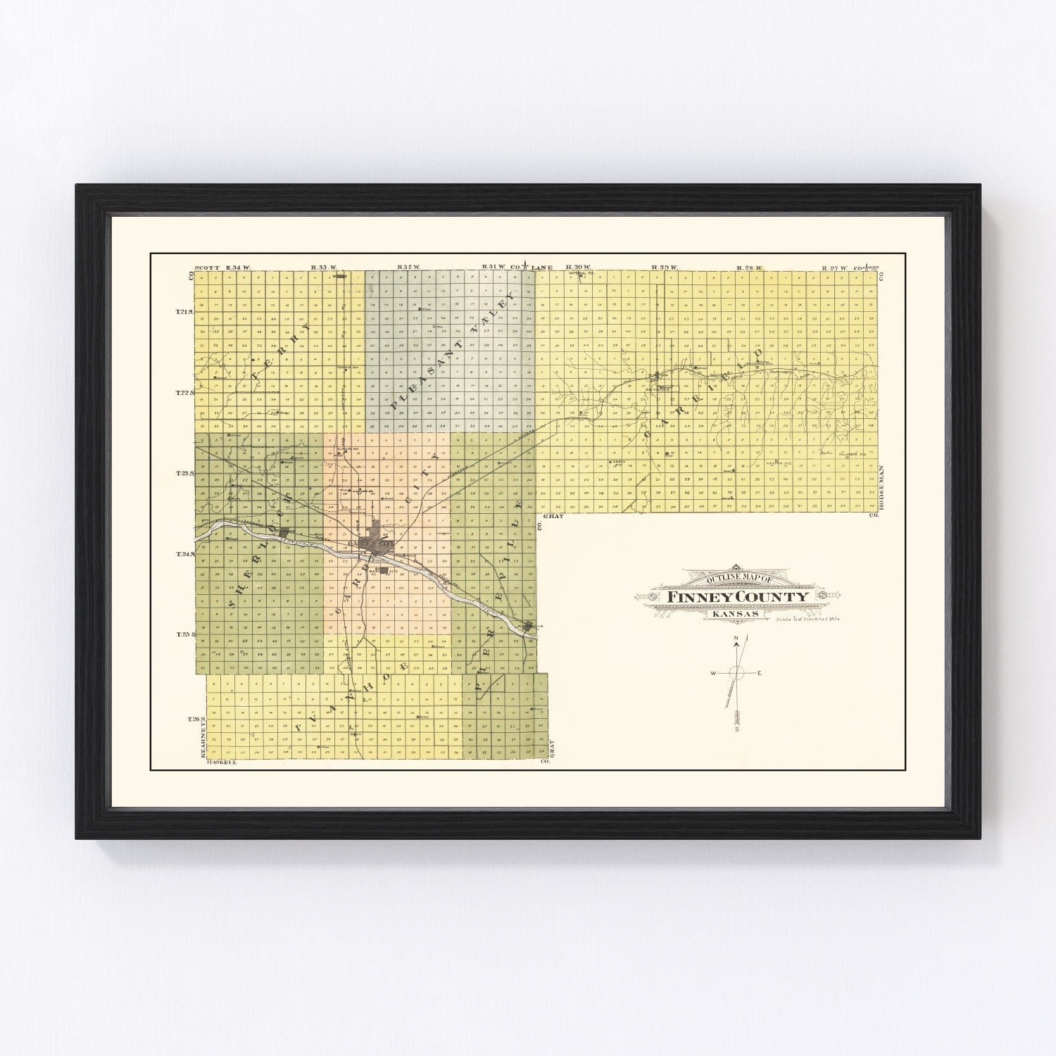 vintage map of Finney County, Kansas, 1911