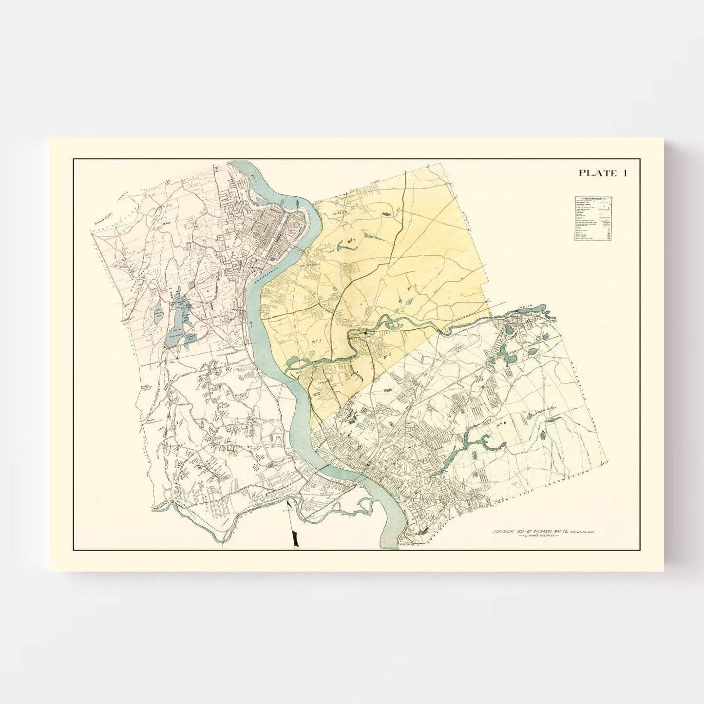 Vintage Map of Hampden County, Massachusetts, 1912