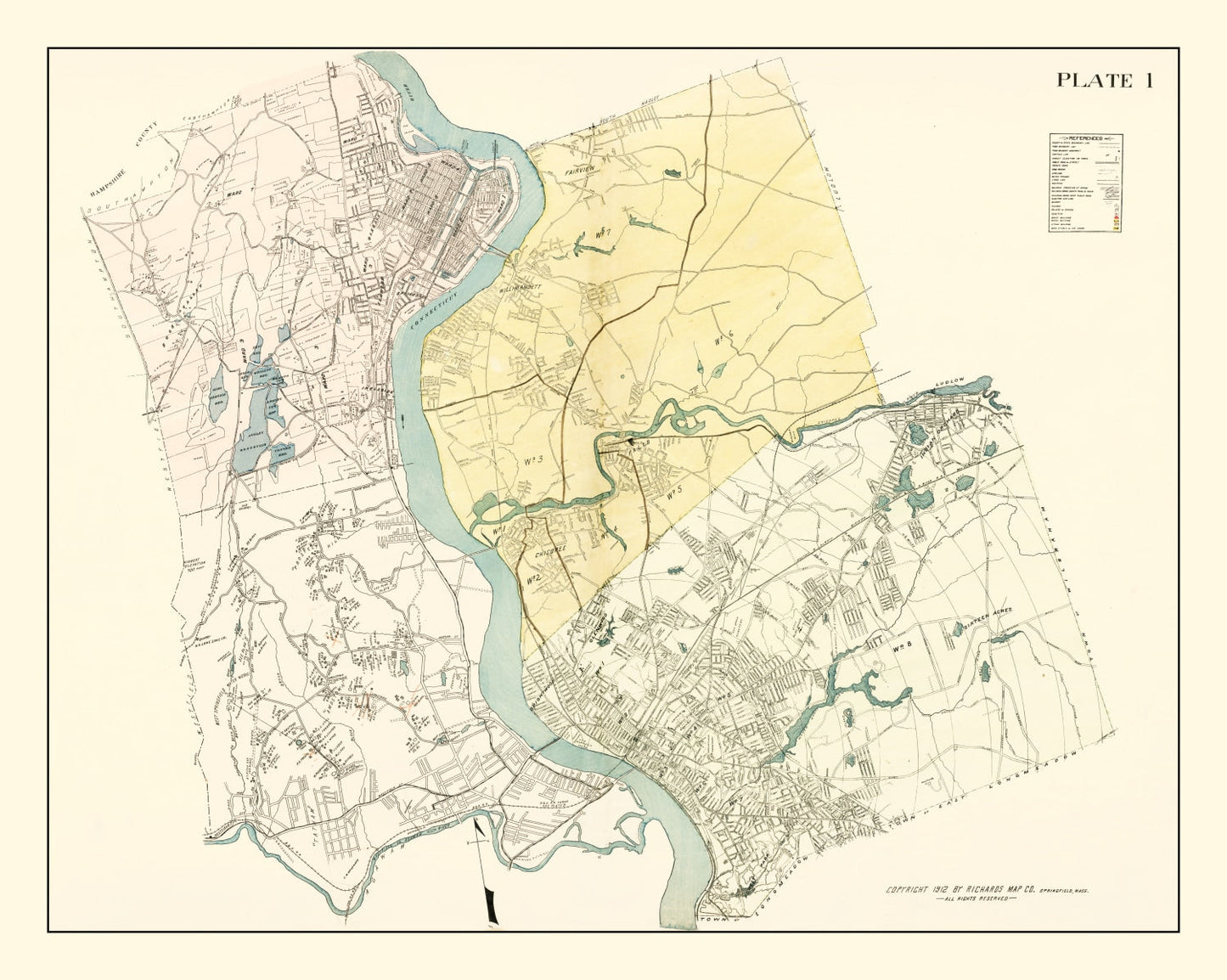 Vintage Map of Hampden County, Massachusetts, 1912