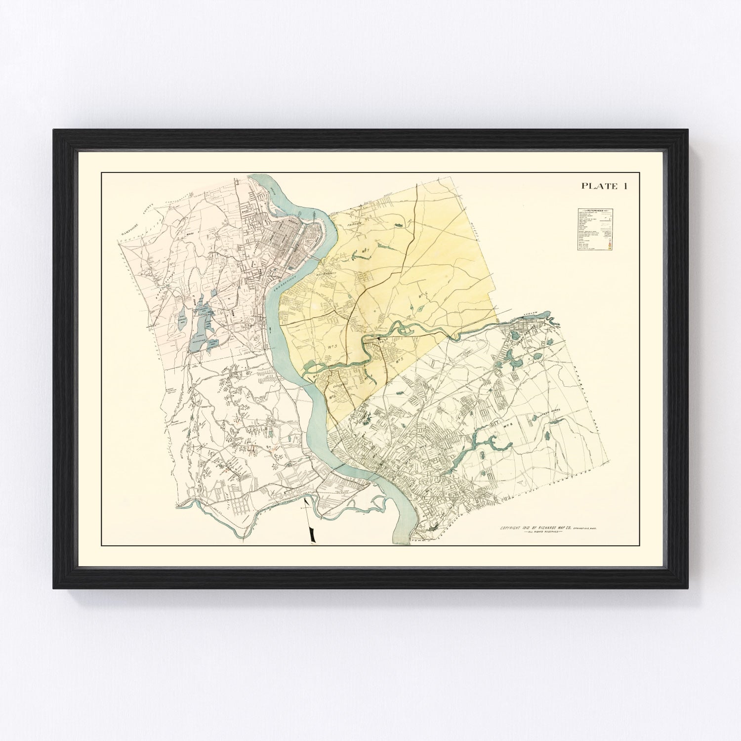 vintage map of Hampden County, Massachusetts, 1912