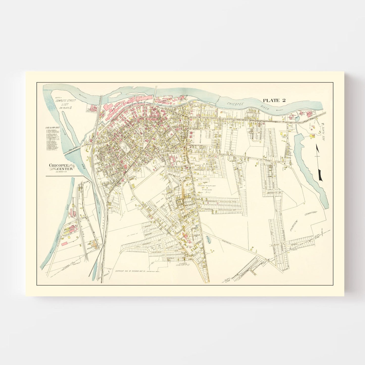 Vintage Map of Chicopee Center, Massachusetts, 1912