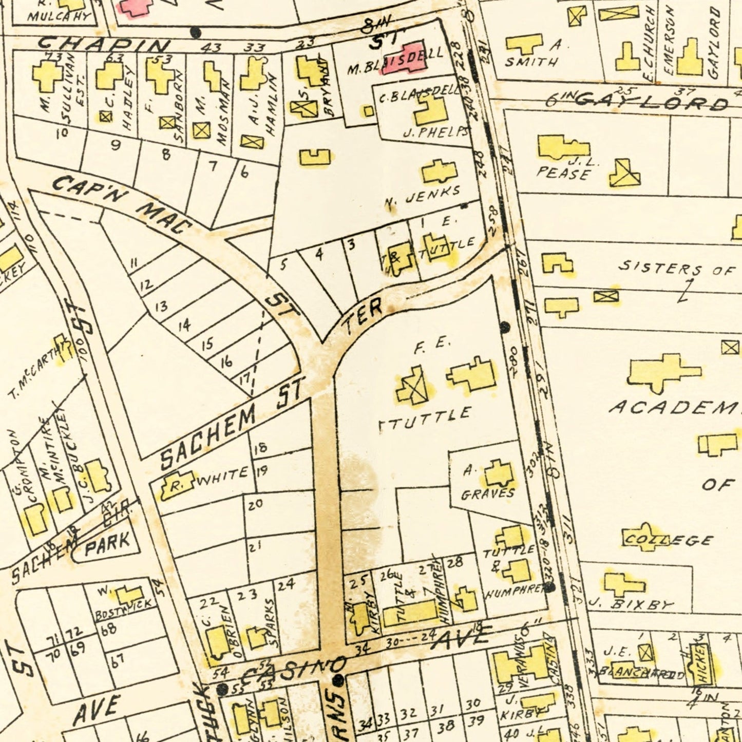 Vintage Map of Chicopee Center, Massachusetts, 1912
