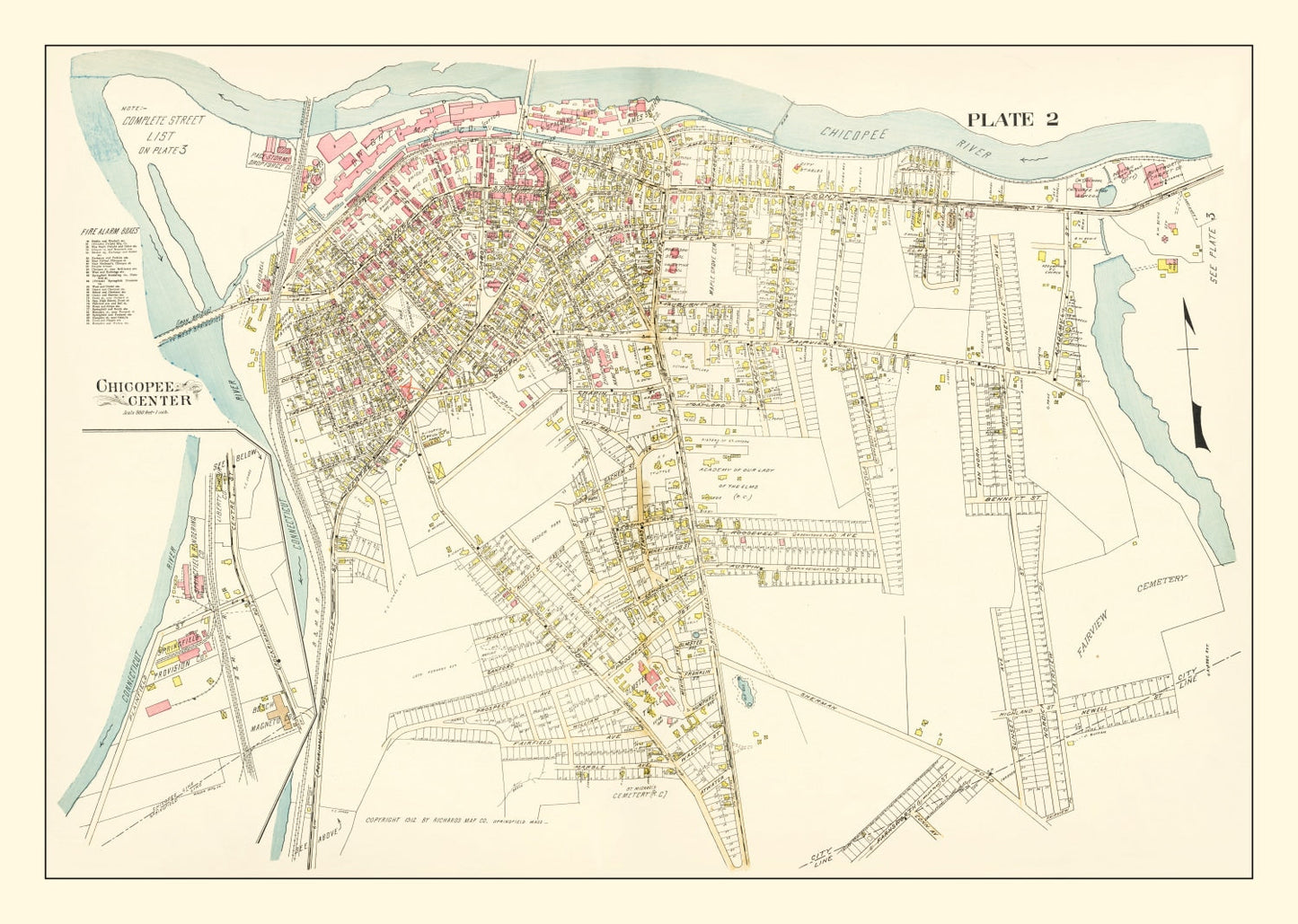 Vintage Map of Chicopee Center, Massachusetts, 1912
