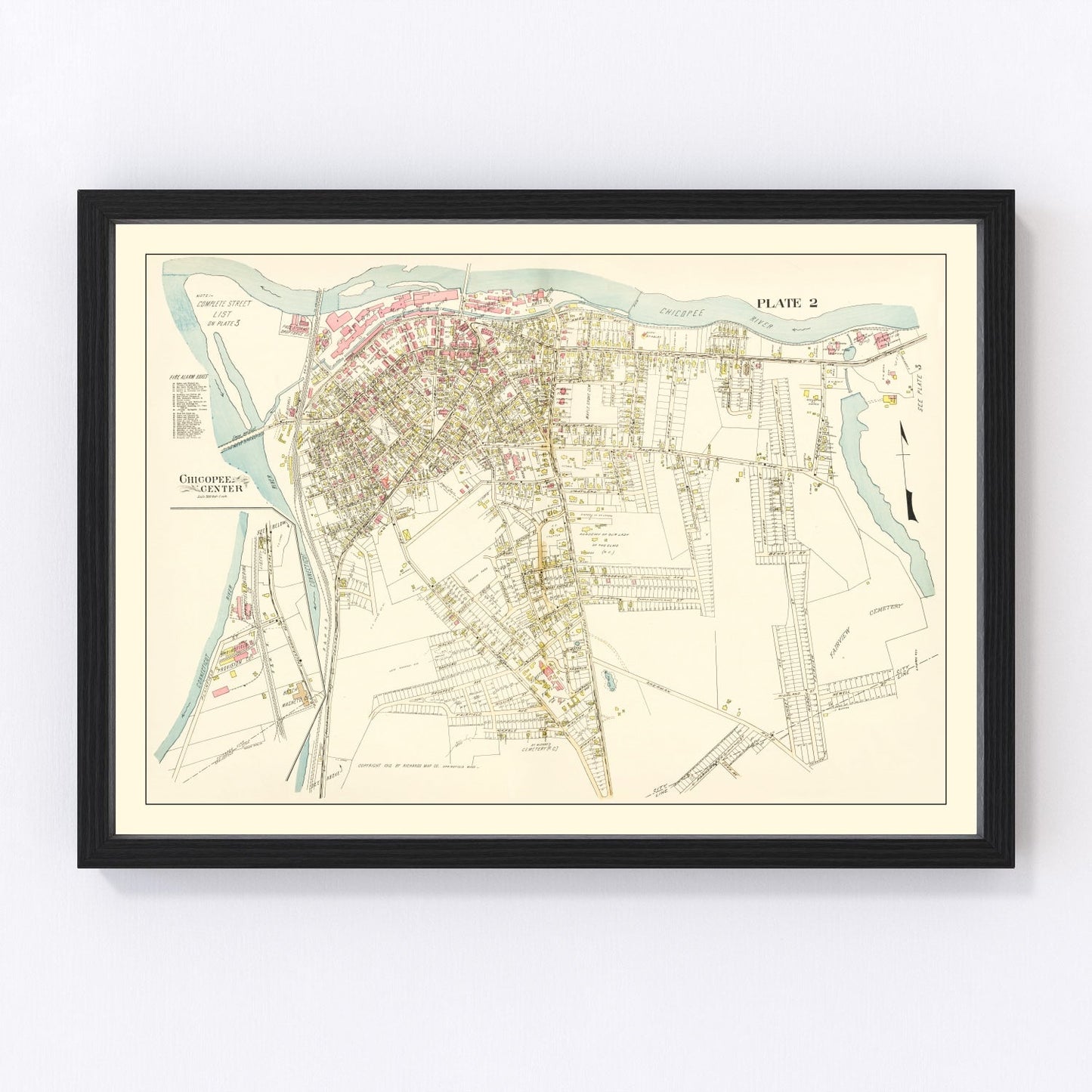 Vintage map of Chicopee Center, Massachusetts, 1912 - digitally restored wall art print