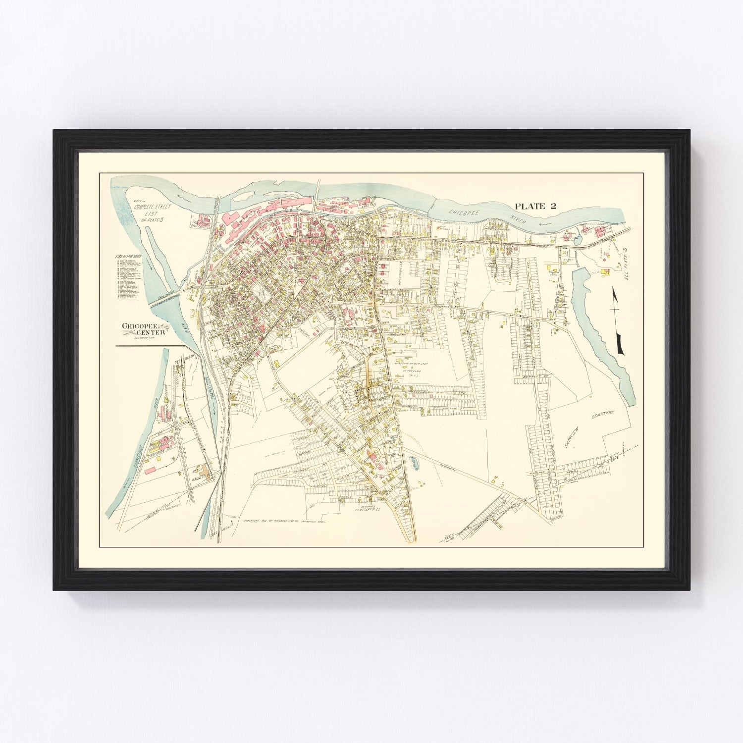 Vintage map of Chicopee Center, Massachusetts, 1912 - digitally restored wall art print