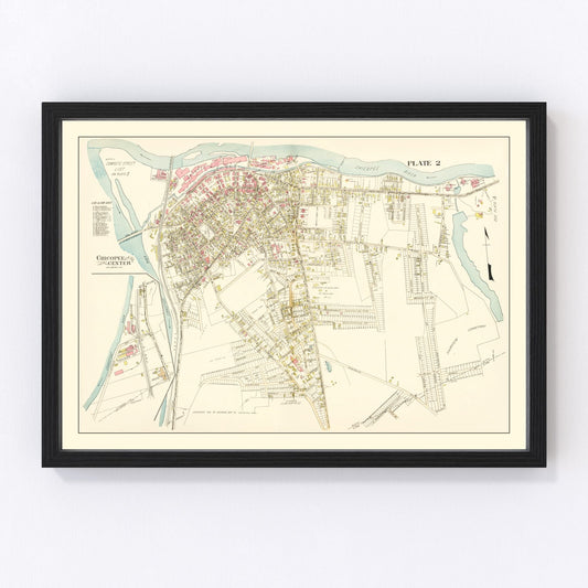 Vintage map of Chicopee Center, Massachusetts, 1912 - digitally restored wall art print