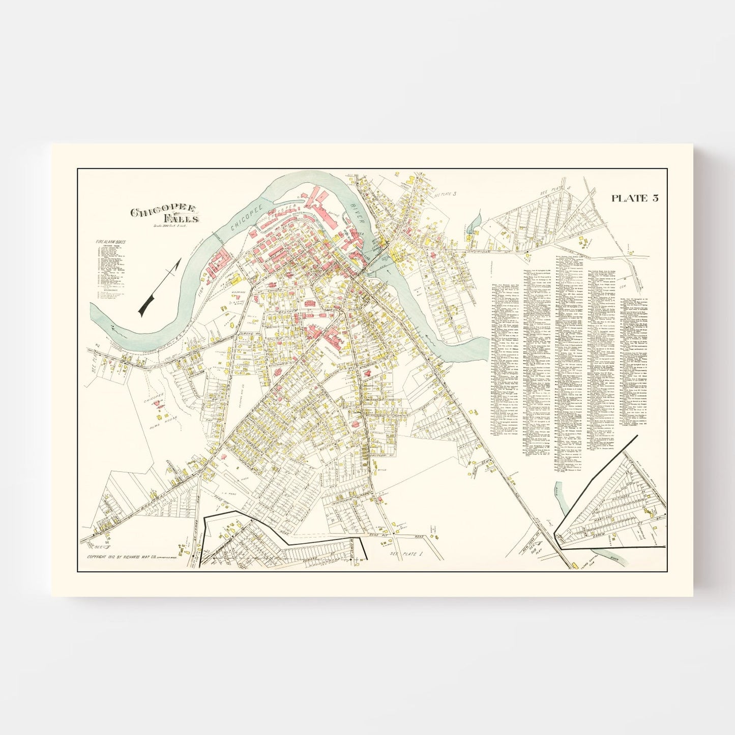 Vintage Map of Chicopee Falls, Massachusetts, 1912