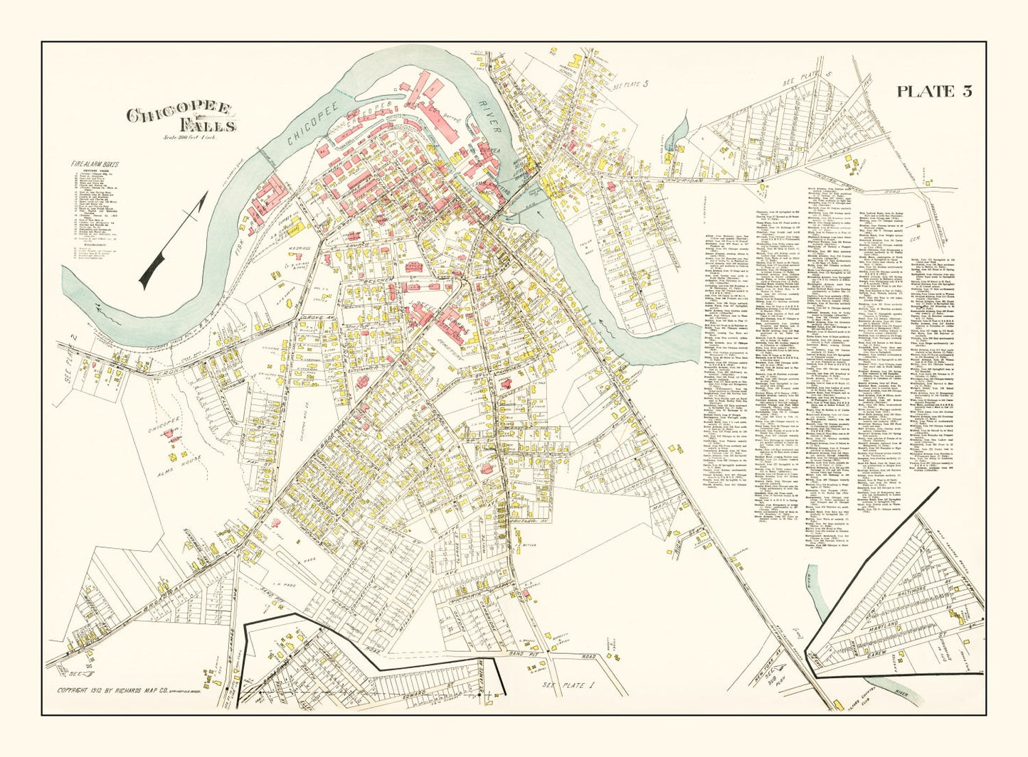 Vintage Map of Chicopee Falls, Massachusetts, 1912