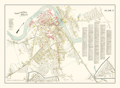 Vintage Map of Chicopee Falls, Massachusetts, 1912