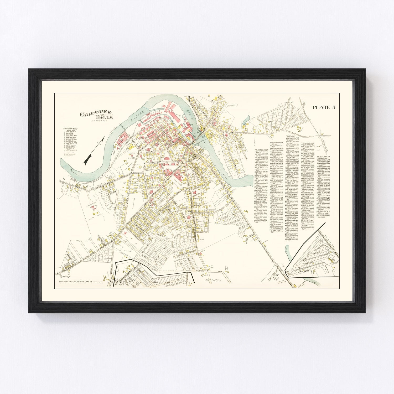 Vintage map of Chicopee Falls, Massachusetts, 1912 - digitally restored wall art print