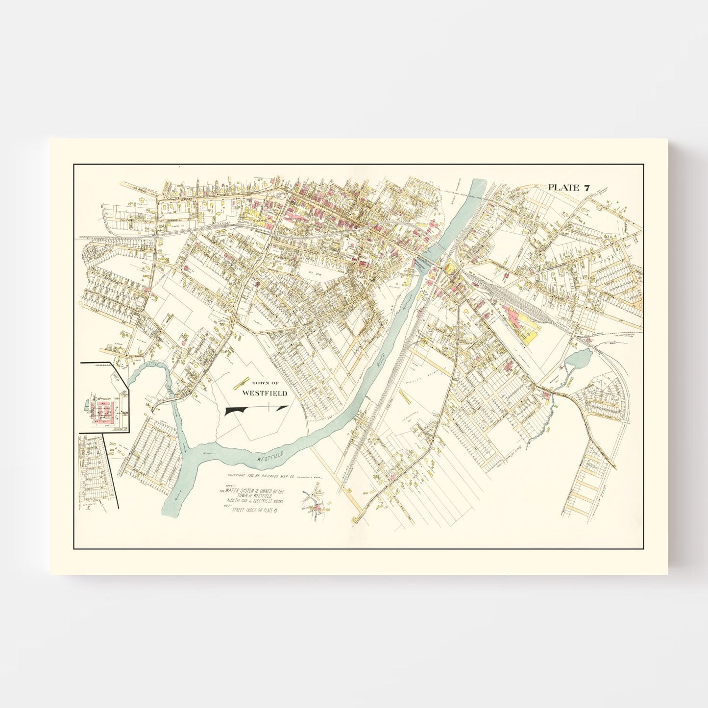 Vintage Map of Westfield, Massachusetts, 1912