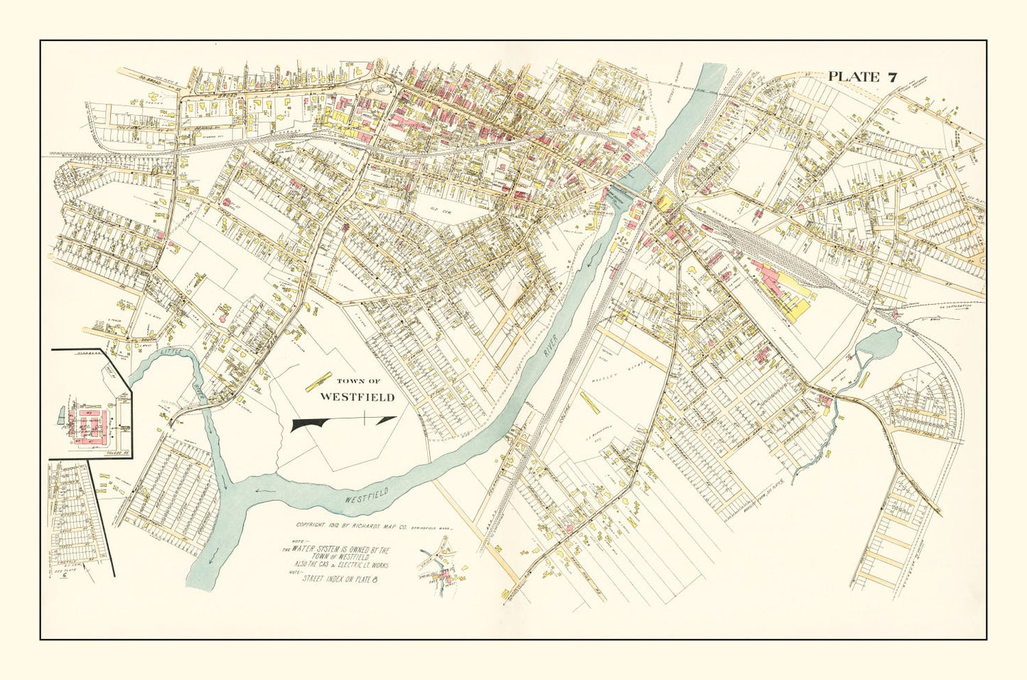 Vintage Map of Westfield, Massachusetts, 1912