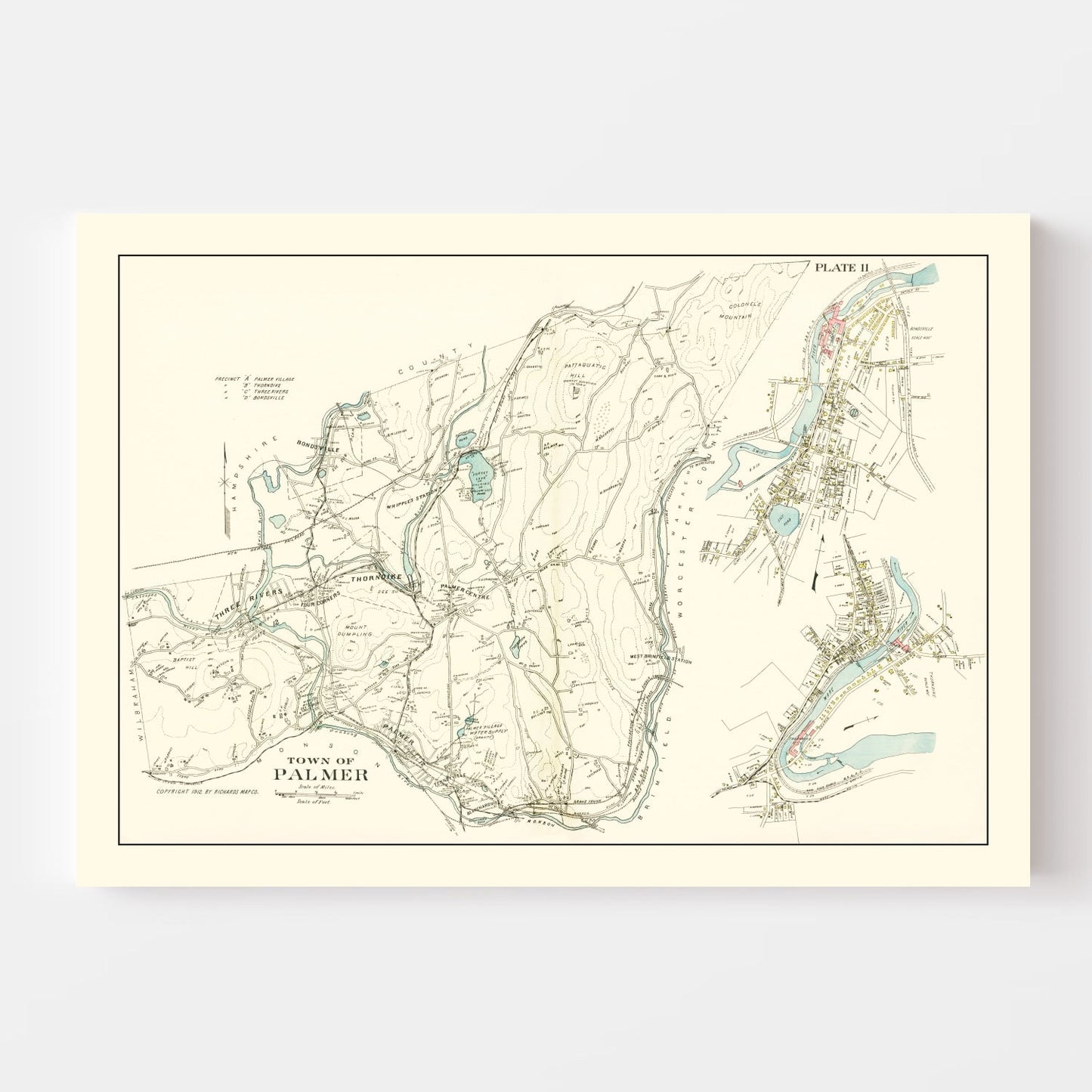 Vintage Map of Palmer, Massachusetts, 1912