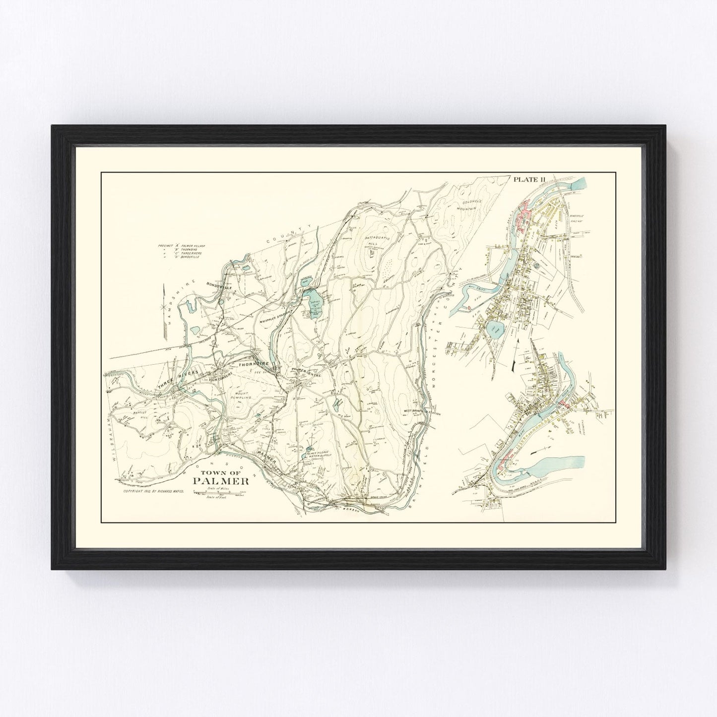 Vintage map of Palmer, Massachusetts, 1912