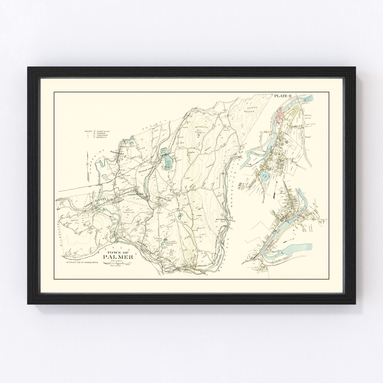 Vintage map of Palmer, Massachusetts, 1912