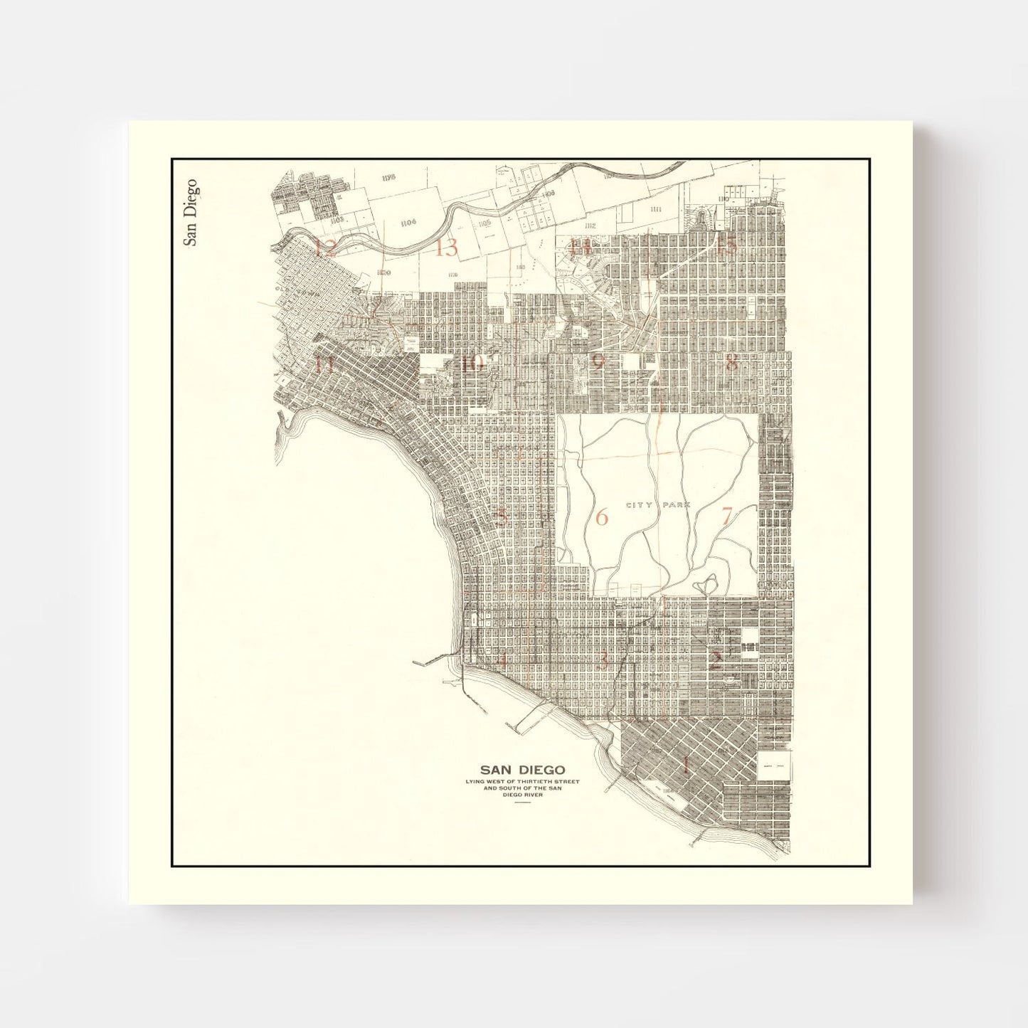Vintage Map of San Diego, California, 1912