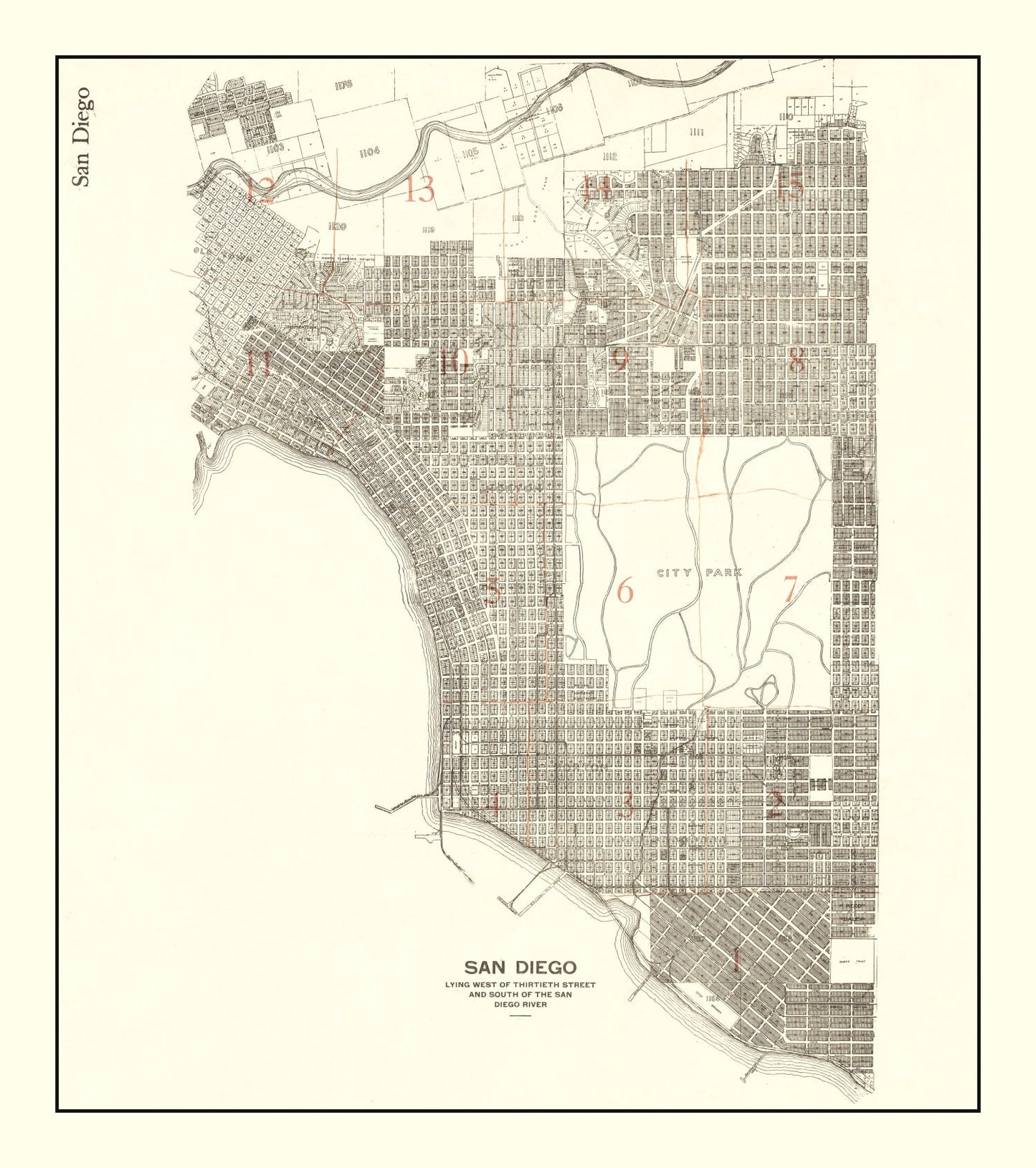 Vintage Map of San Diego, California, 1912