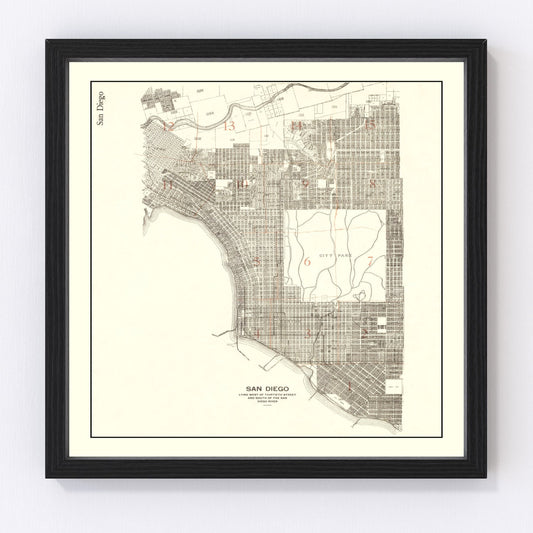 vintage map of San Diego, California, 1912