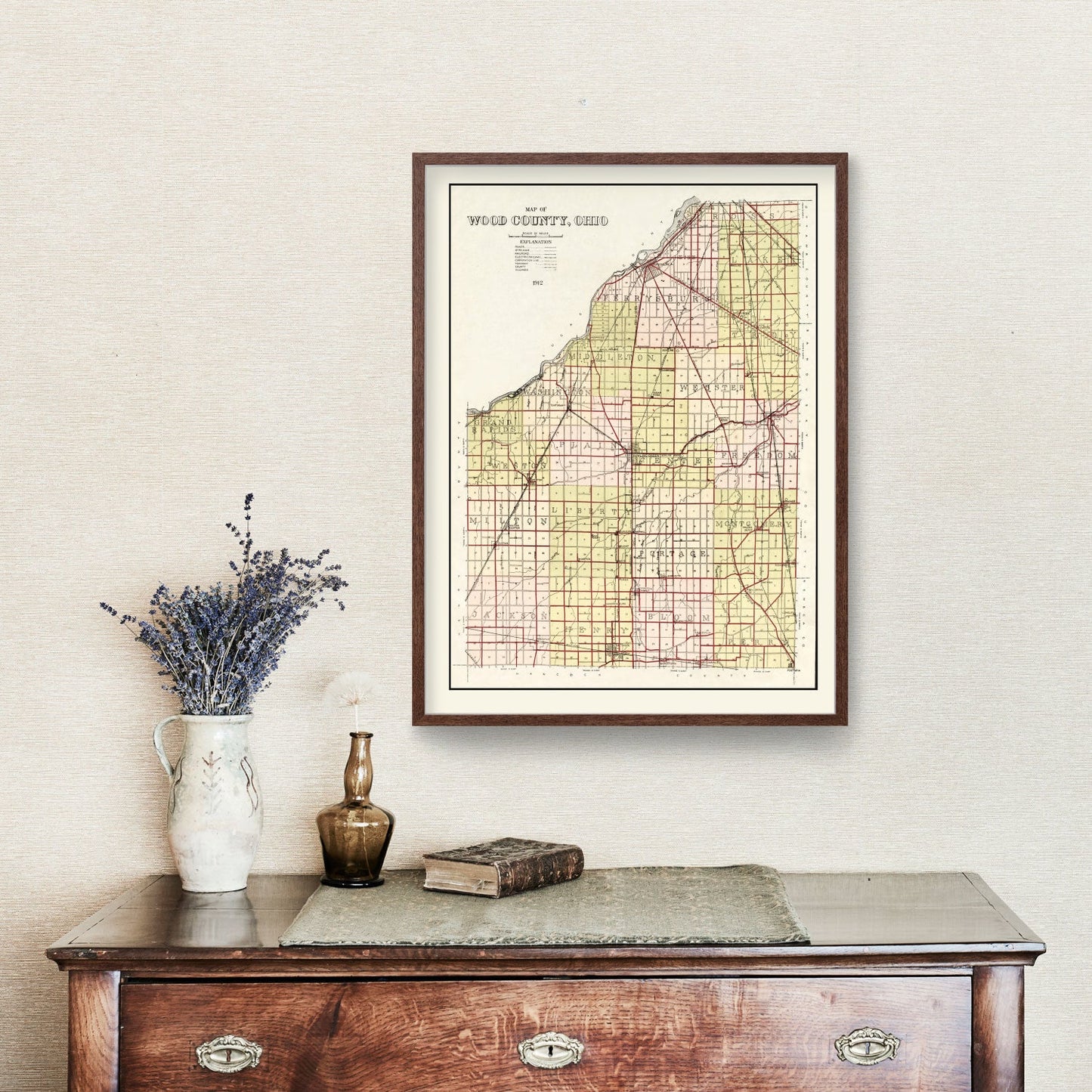 Vintage Map of Wood County, Ohio, 1912