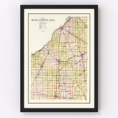 Vintage map of Wood County, Ohio, 1912, digitally restored