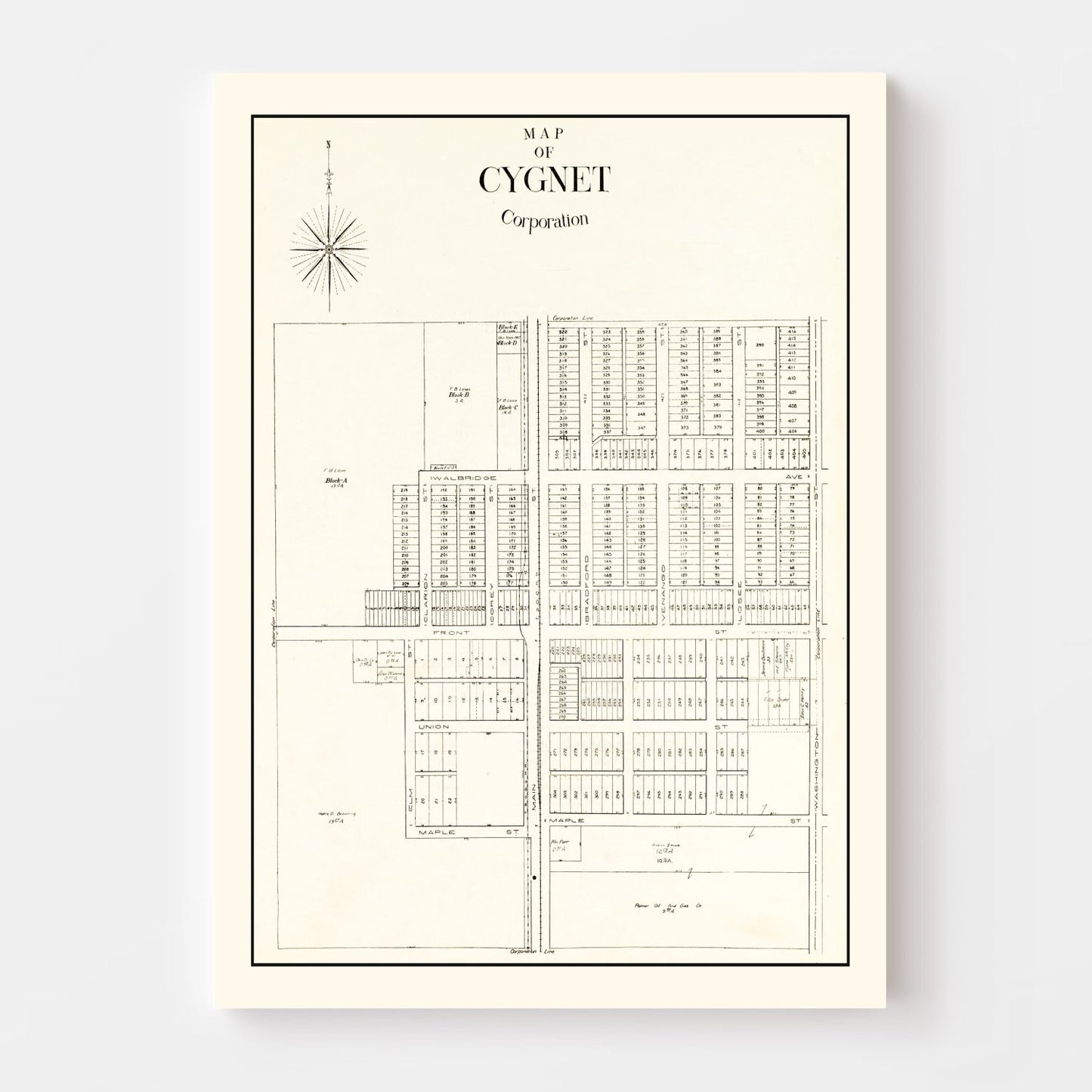 Vintage Map of Cygnet, Ohio, 1912
