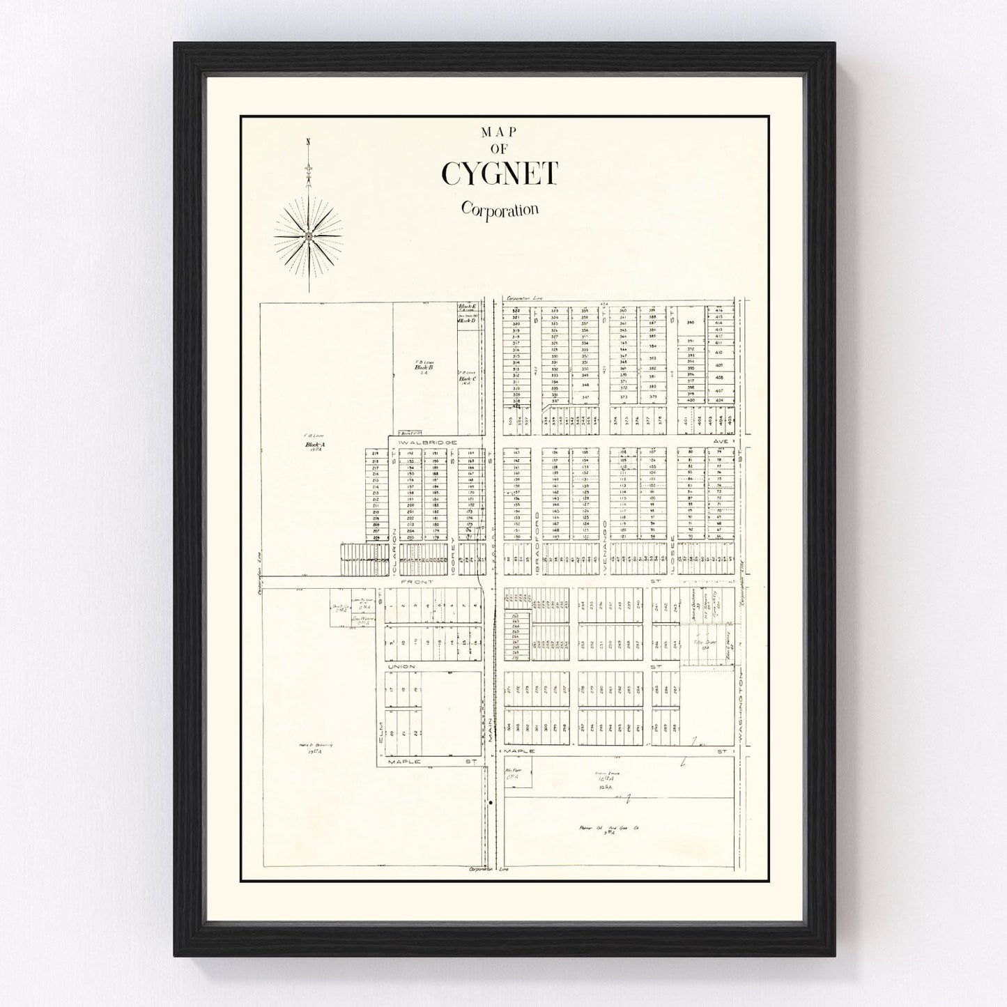 Vintage map of Cygnet, Ohio, 1912