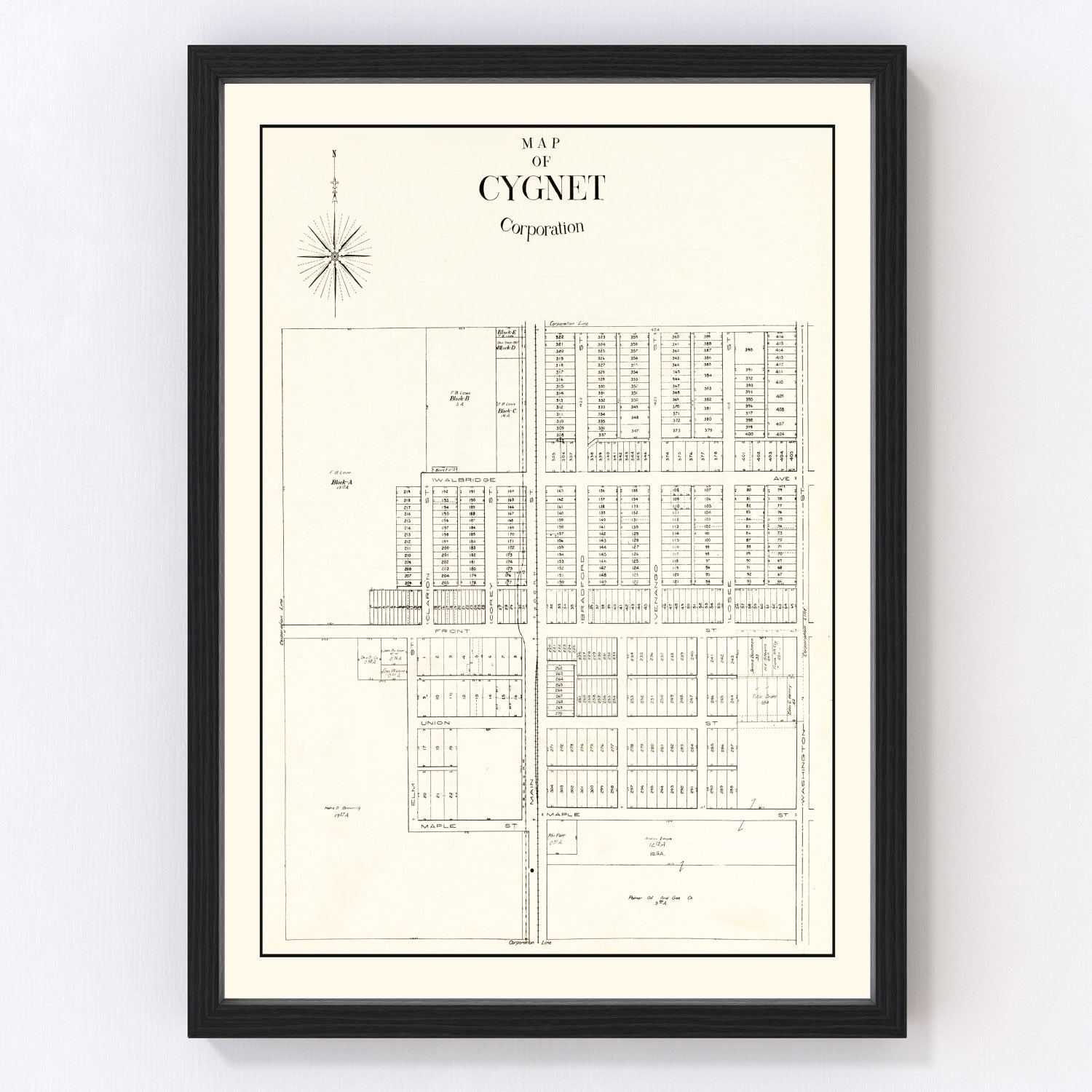 Vintage map of Cygnet, Ohio, 1912