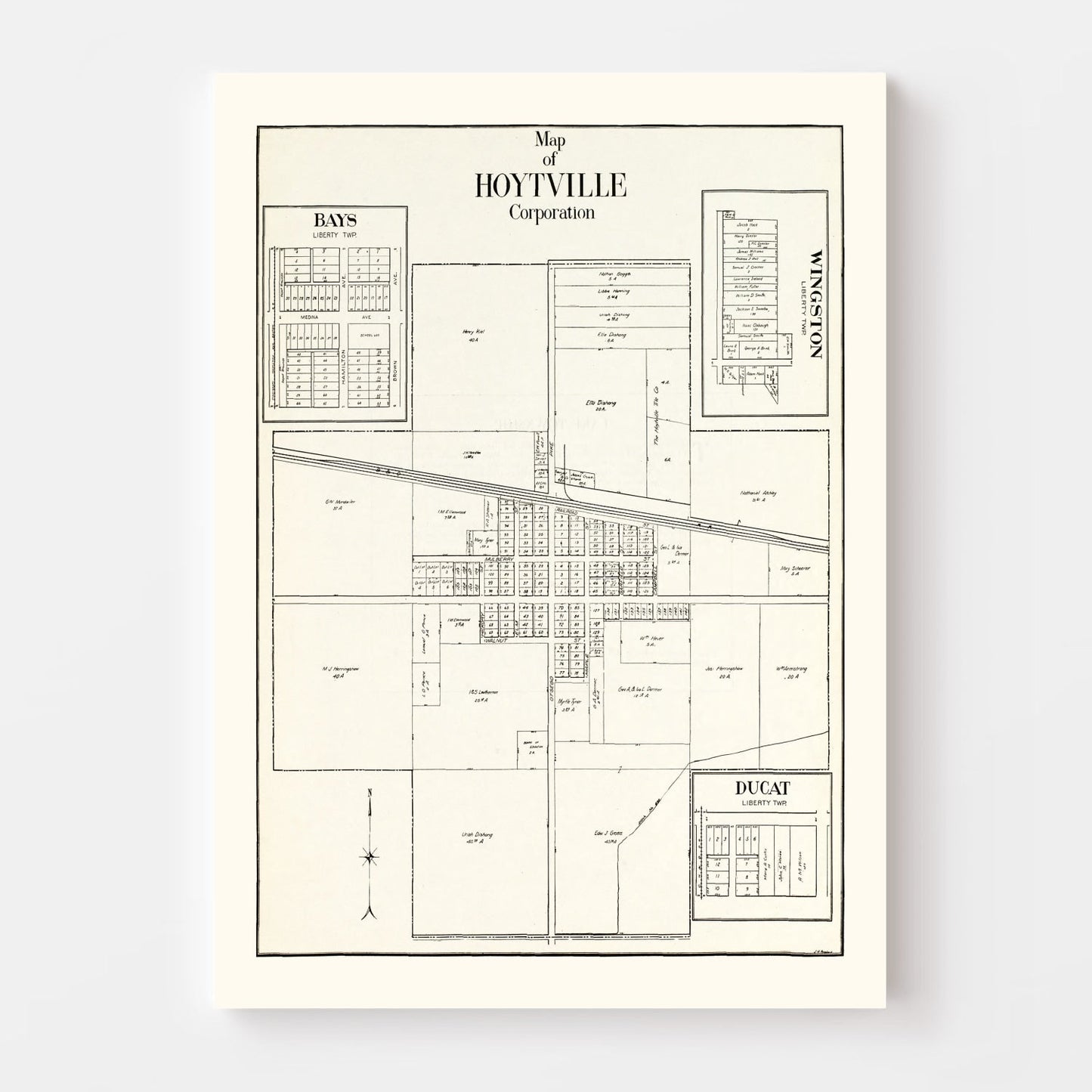 Vintage Map of Hoytville, Wood County, Ohio, 1912