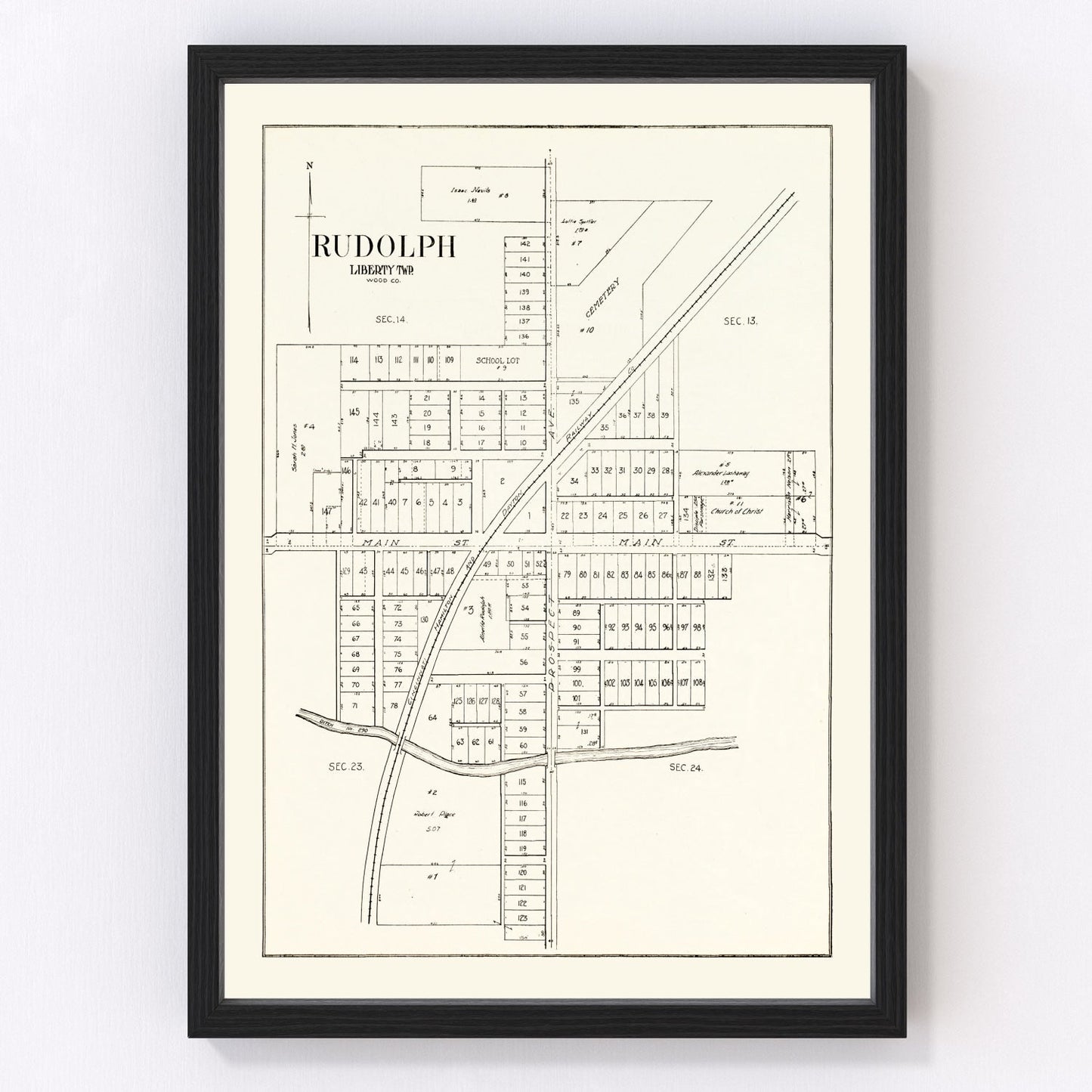 Vintage map of Rudolph Township, Wood County, Ohio, 1912
