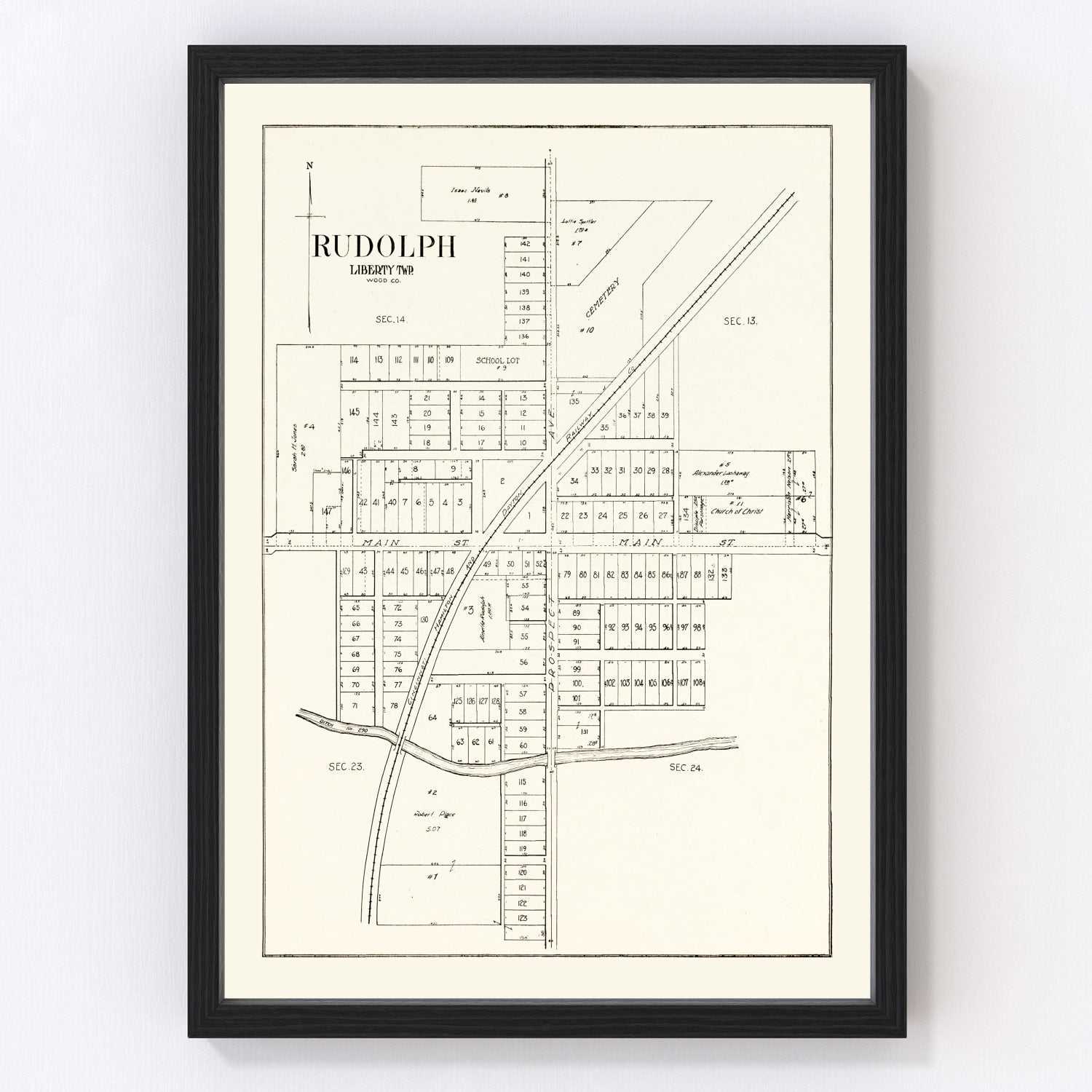 Vintage map of Rudolph Township, Wood County, Ohio, 1912