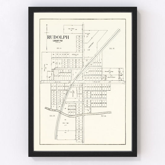 Vintage map of Rudolph Township, Wood County, Ohio, 1912