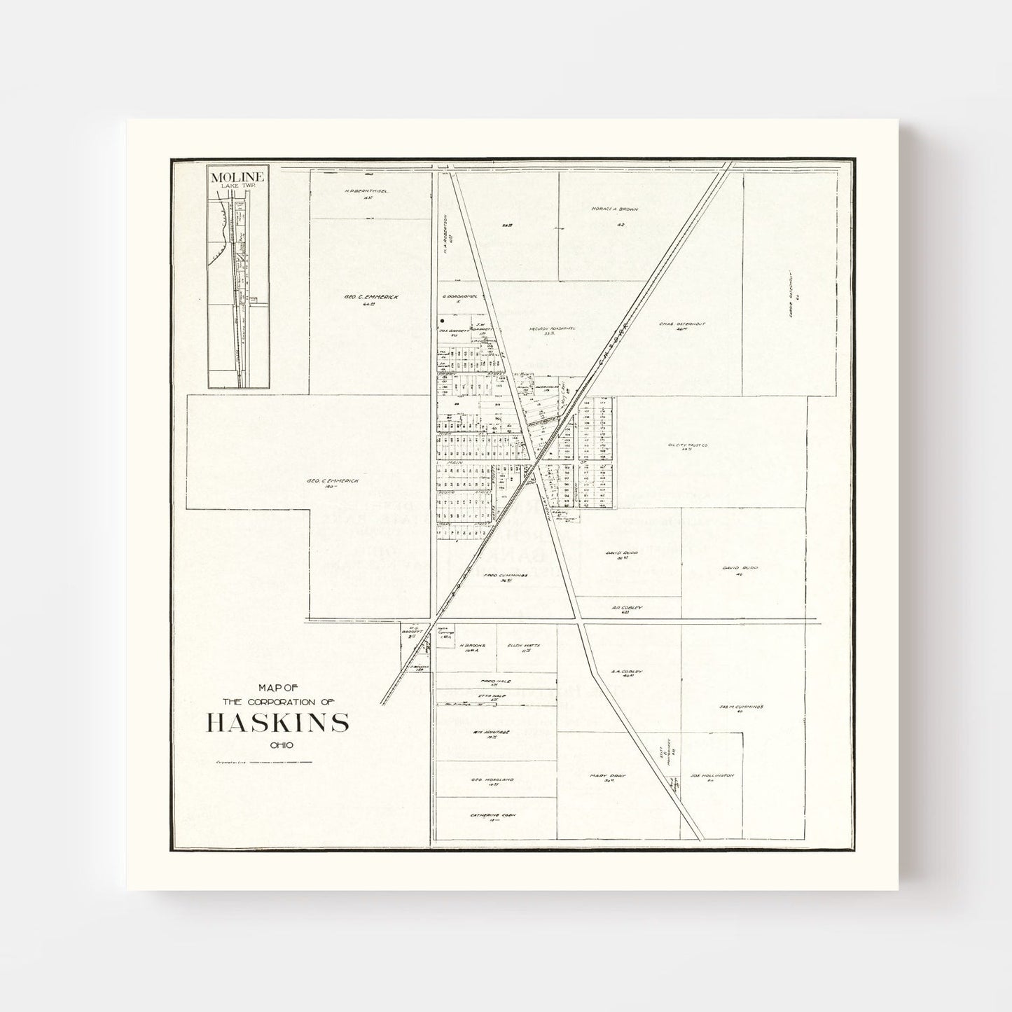 Vintage Map of Haskins, Ohio, 1912