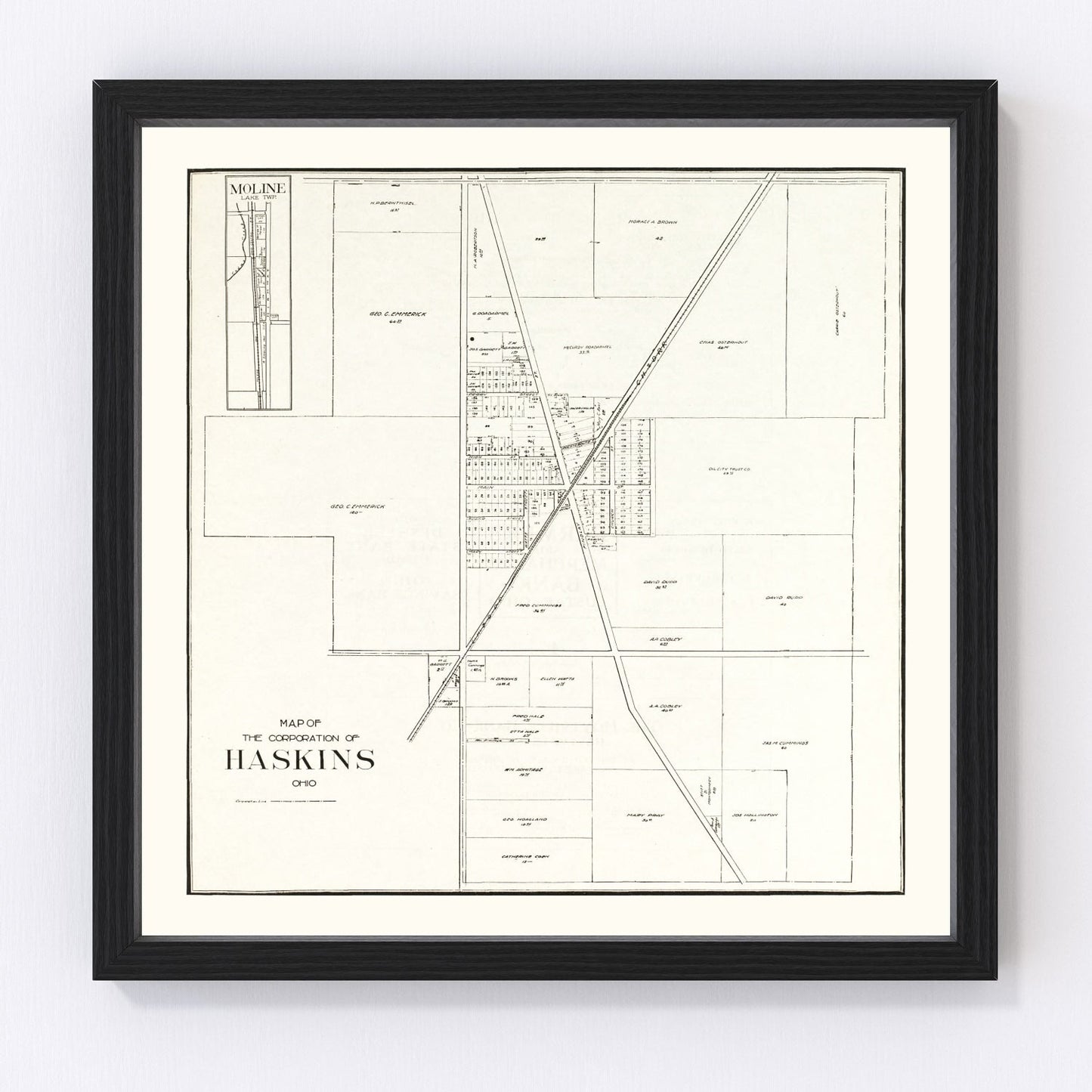 Vintage map of Haskins, Ohio, 1912