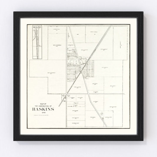 Vintage map of Haskins, Ohio, 1912