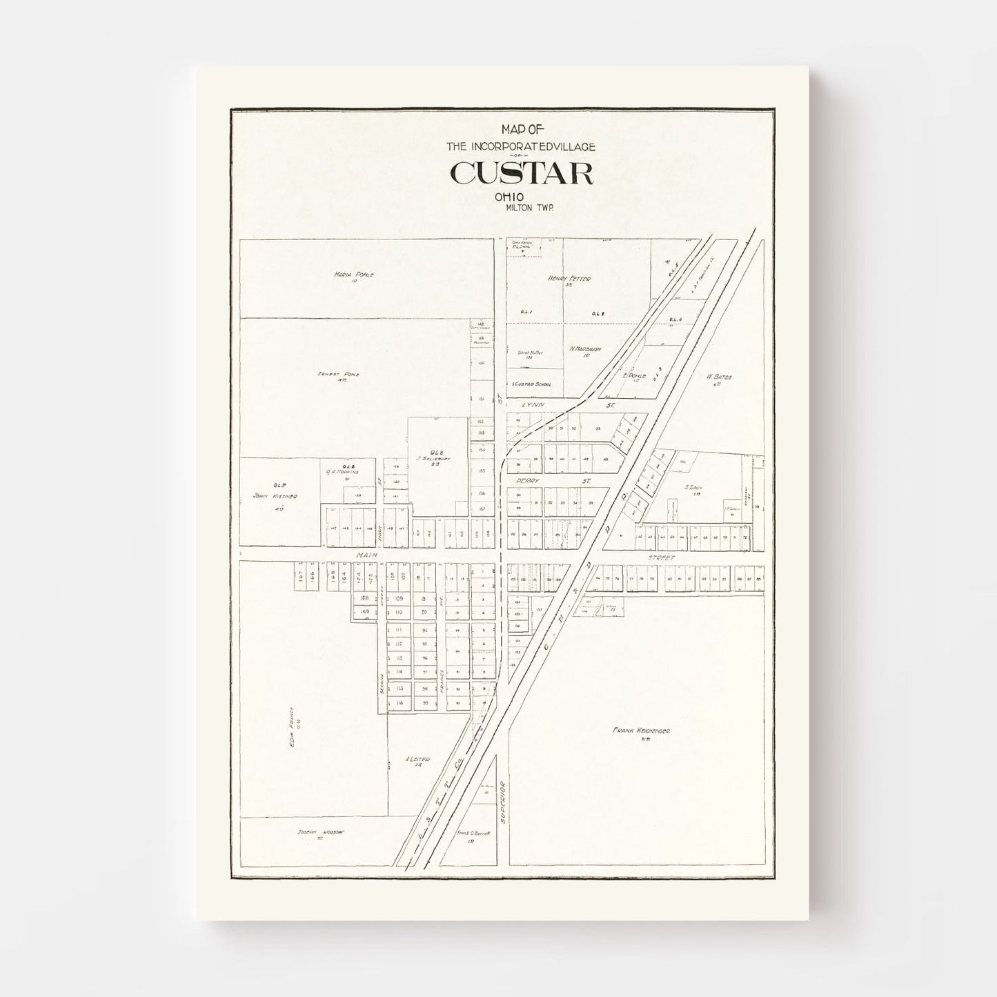 Vintage Map of Custar, Ohio, 1912