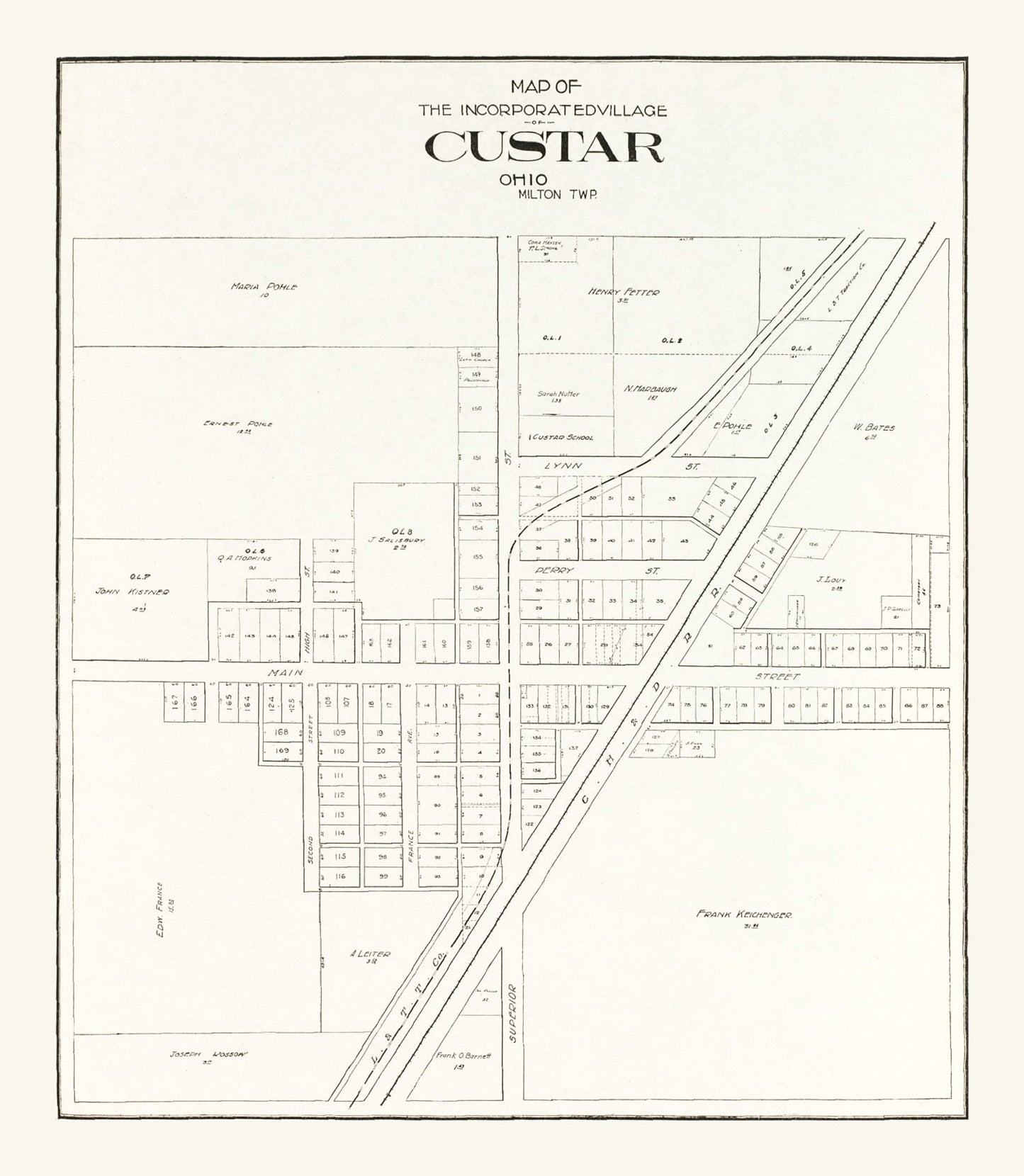 Vintage Map of Custar, Ohio, 1912