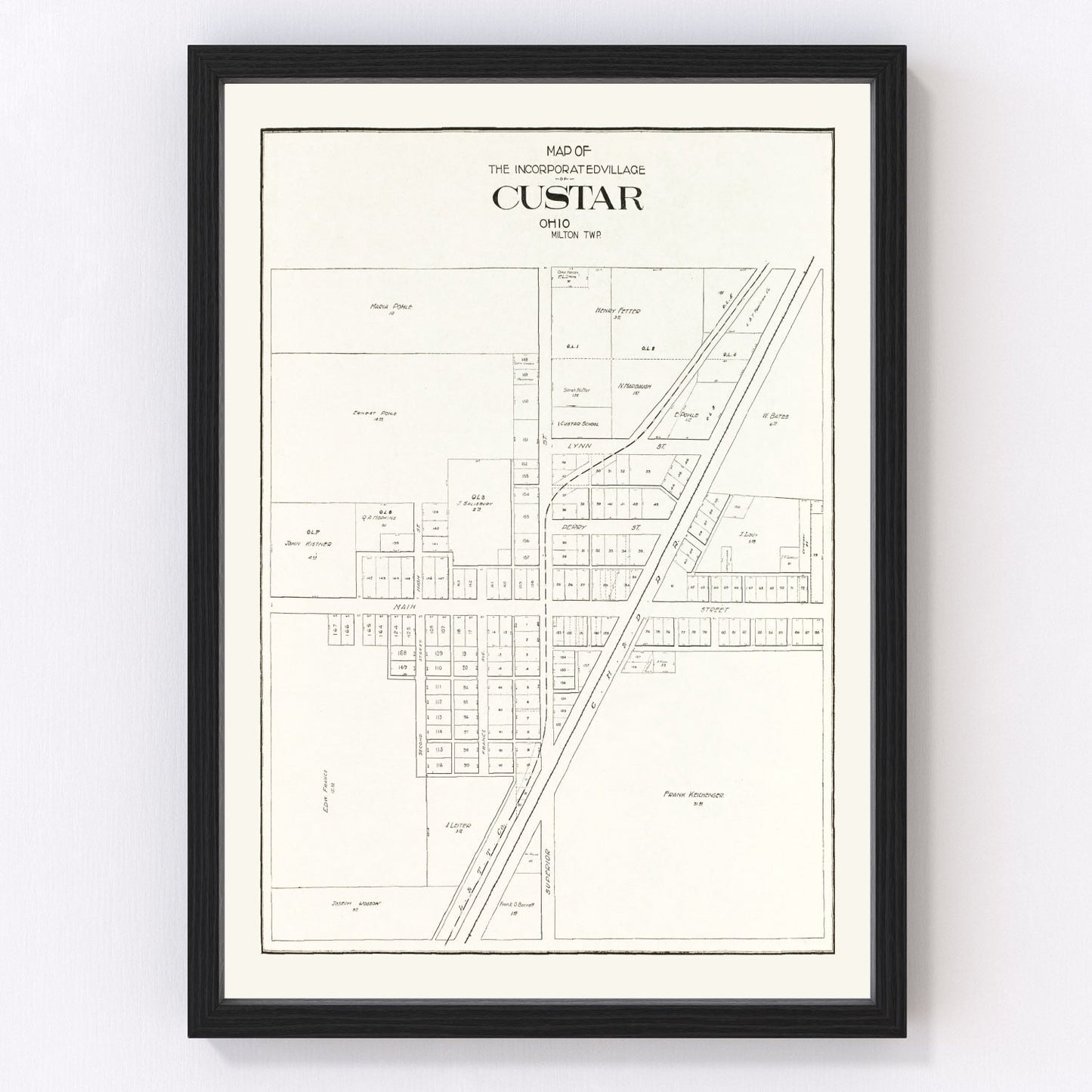 vintage map of Custar, Ohio, 1912