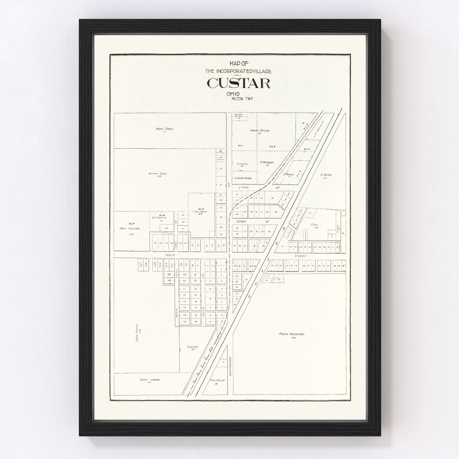 vintage map of Custar, Ohio, 1912