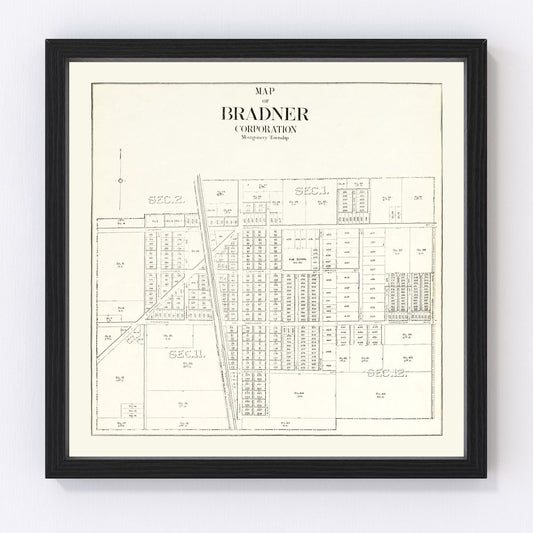 vintage map of Bradner Ohio, 1912, restored print wall art