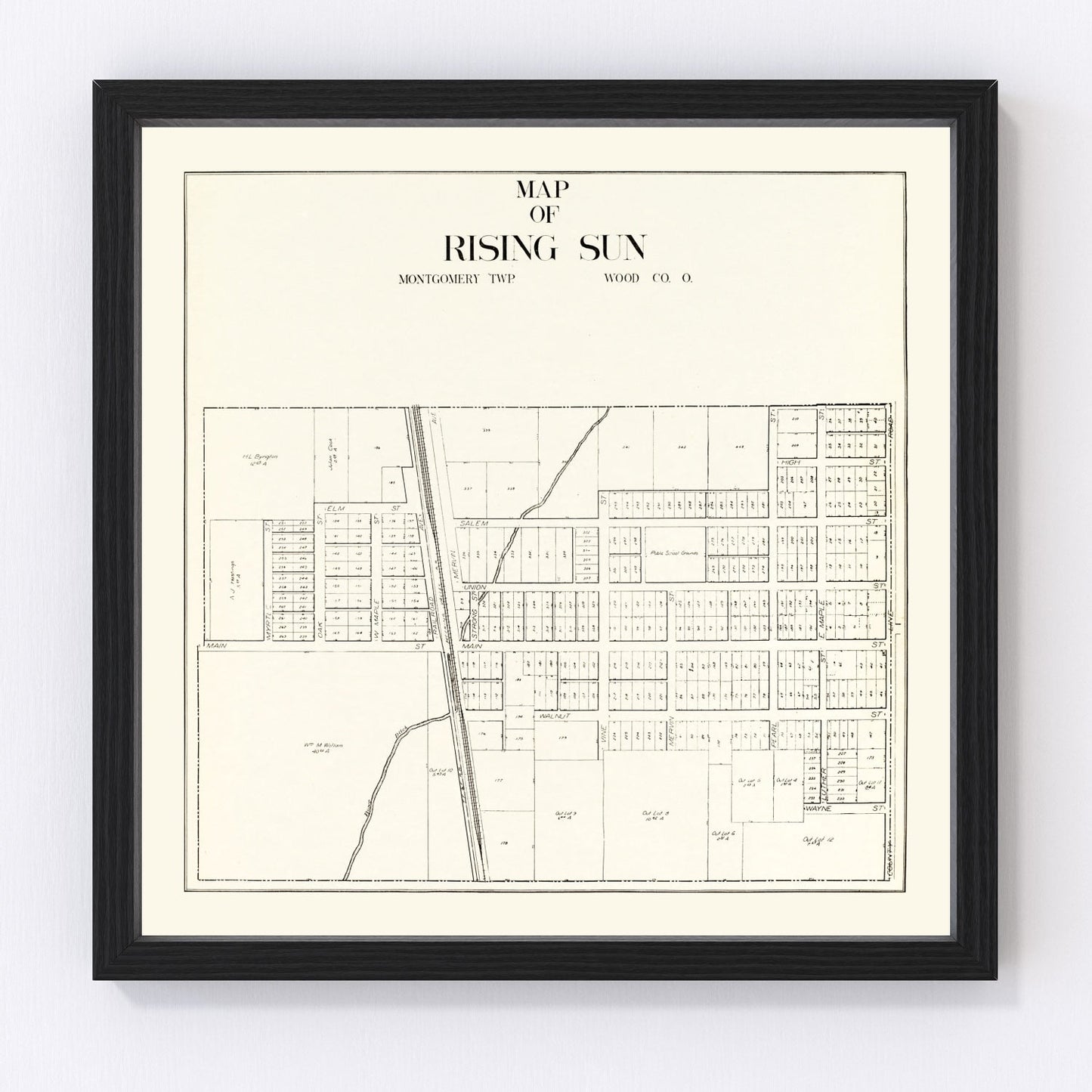 vintage map of Rising Sun, Ohio, 1912, small town county survey map