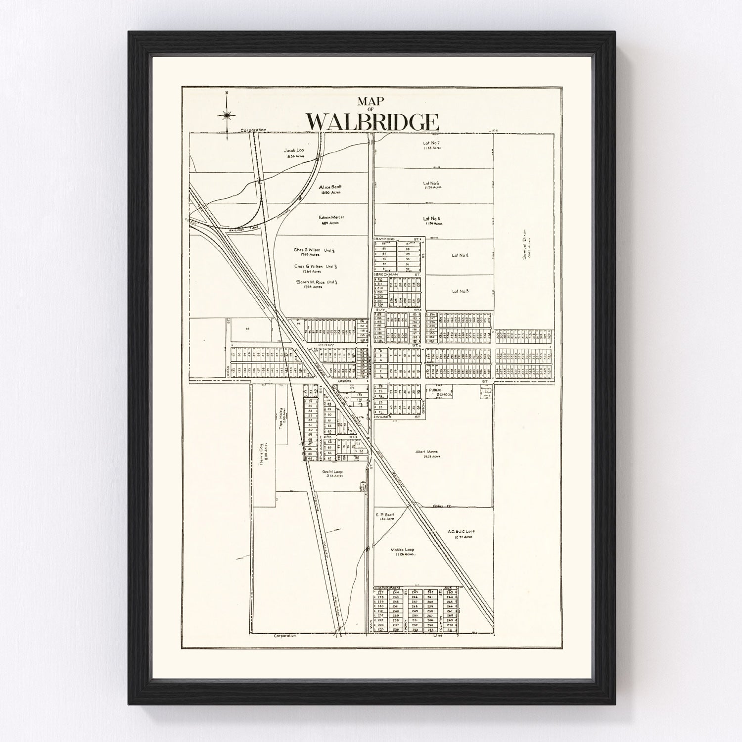 Vintage map of Walbridge, Ohio, 1912, digitally restored