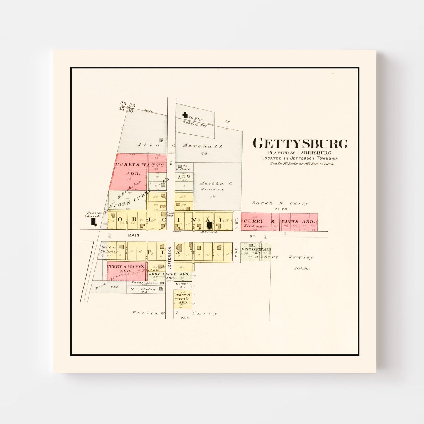 Vintage Map of Gettysburg, Ohio, 1912
