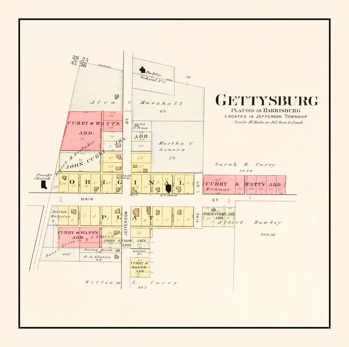 Vintage Map of Gettysburg, Ohio, 1912