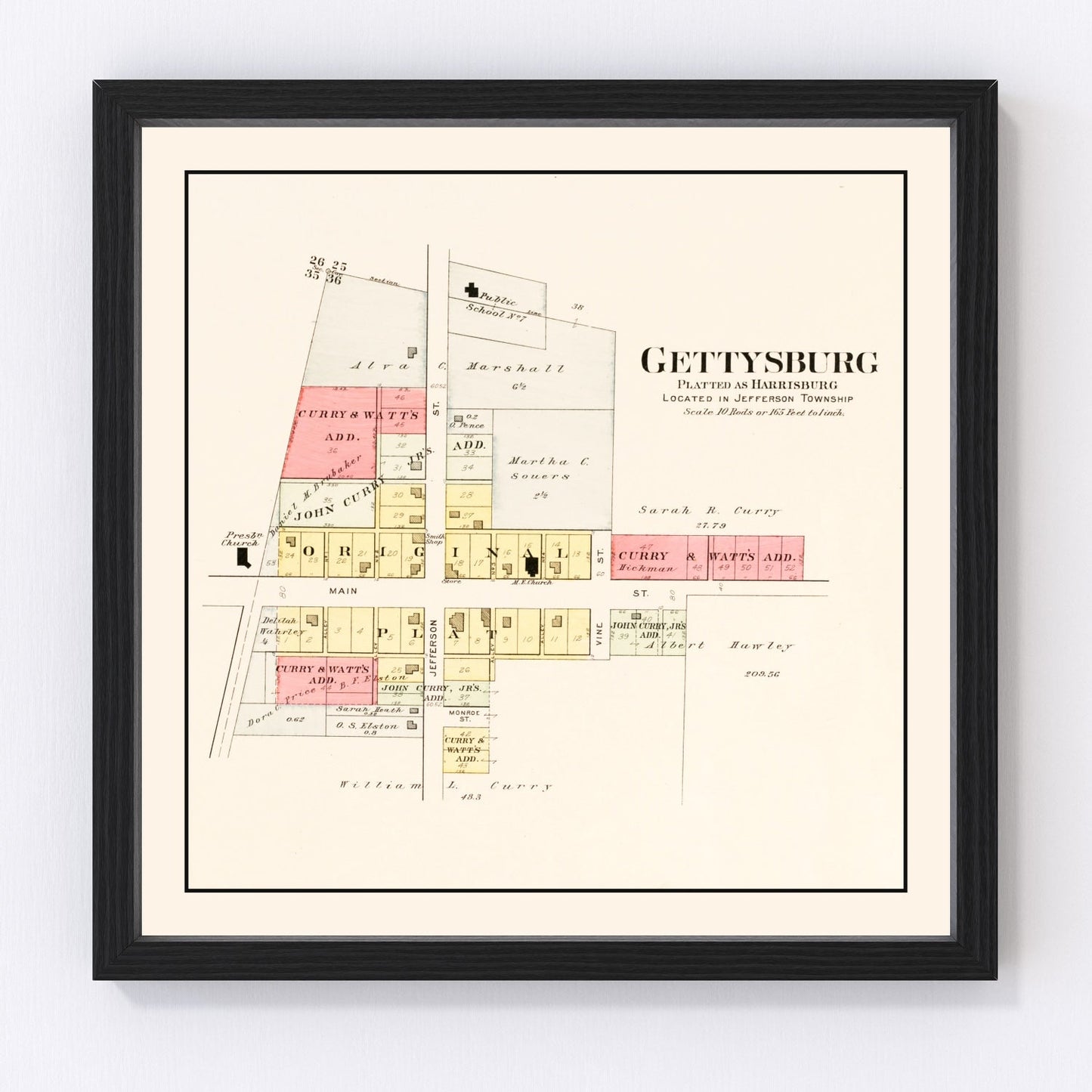Vintage map of Gettysburg, Ohio, 1912