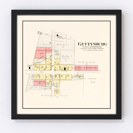 Vintage map of Gettysburg, Ohio, 1912