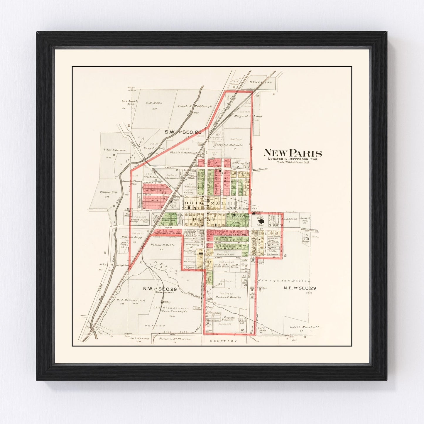 Vintage map of New Paris, Preble County, Ohio, 1912
